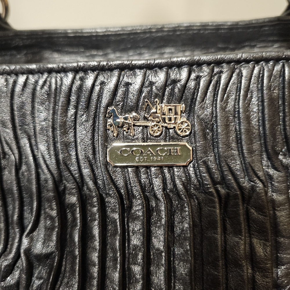 ⁵Coach madison midnight deep blue gathered leather lindsey satchel shoulder bag - Picture 2 of 9